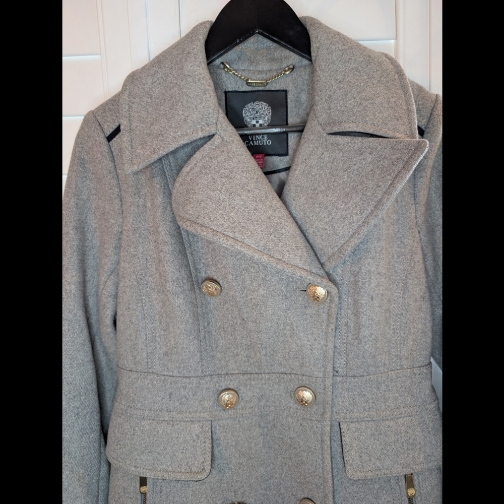 Vince Camuto Grey Wool Blend Double-Breasted Coat – Size Small - Picture 3 of 16